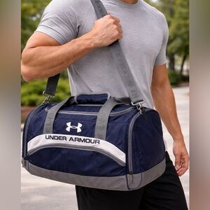Under Armour Duffel Bag Navy Gray Gym Travel Sport Bag Adjustable Strap